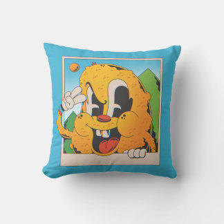 Retro Fuzzy Orange Peace Sign Cartoon Throw Pillow
