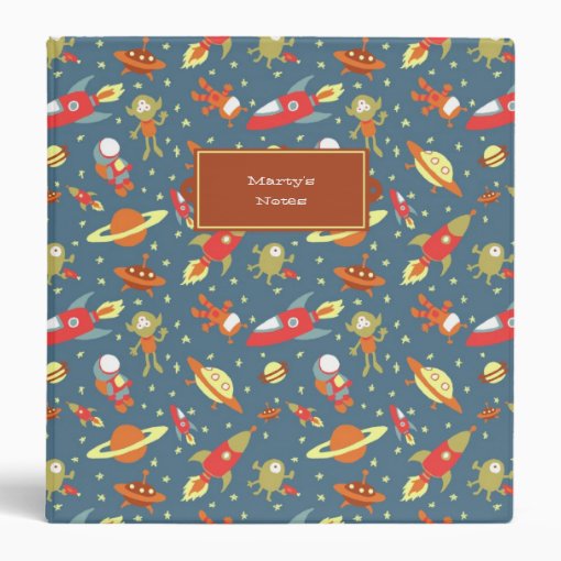 Retro Galaxy Outer Space Rockets & Astronauts Binder Zazzle