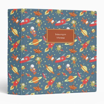 Retro Galaxy Outer Space Rockets & Astronauts Binder by funkypatterns at Zazzle