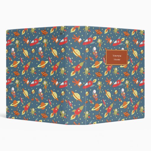 Retro Galaxy Outer Space Rockets & Astronauts Binder Zazzle