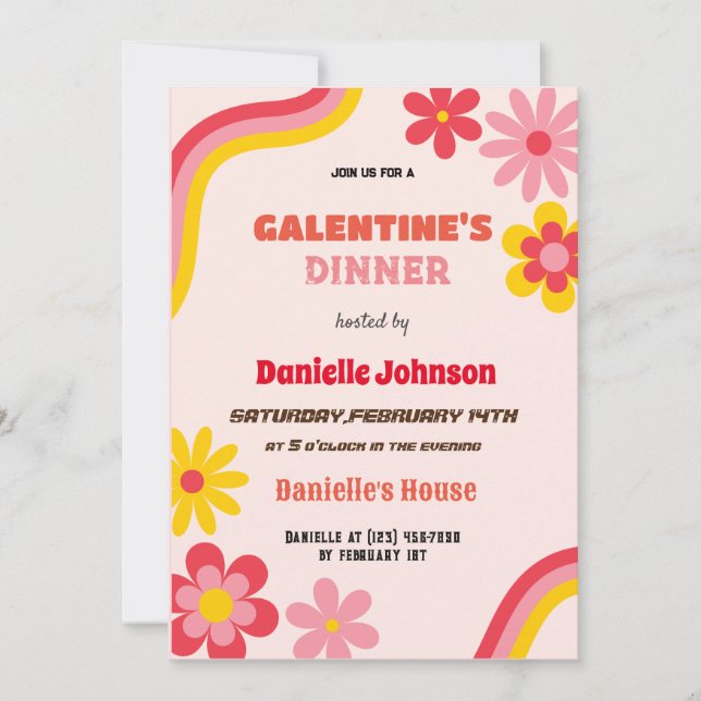 Retro Galentines Day Invitation, Galentines Dinner Holiday Card (Front)