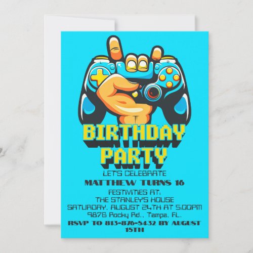 Retro Game Controller Birthday Party Invitations