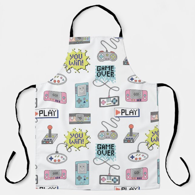 Retro Game Controllers: Colorful Seamless Pattern Apron (Front)