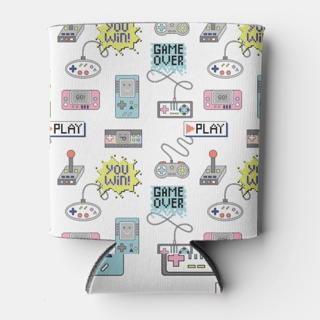 Retro Game Controllers: Colorful Seamless Pattern Can Cooler (Front)