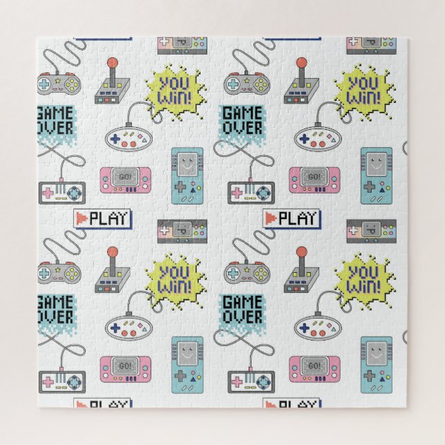 Retro Game Controllers: Colorful Seamless Pattern Jigsaw Puzzle (Vertical)
