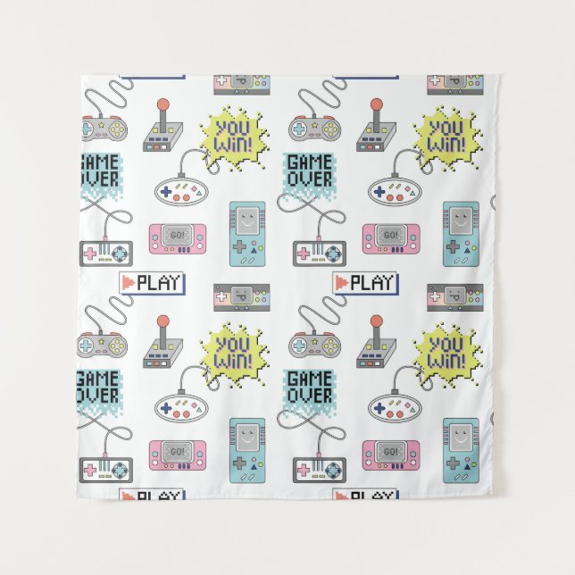 Retro Game Controllers: Colorful Seamless Pattern Tapestry (Front)