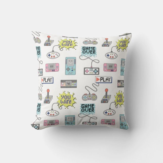 Retro Game Controllers: Colorful Seamless Pattern Throw Pillow (Front)
