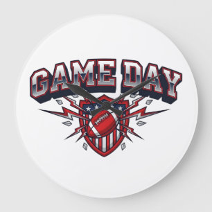 Retro Game Day Football Lightning Shield Patriotic Large Clock