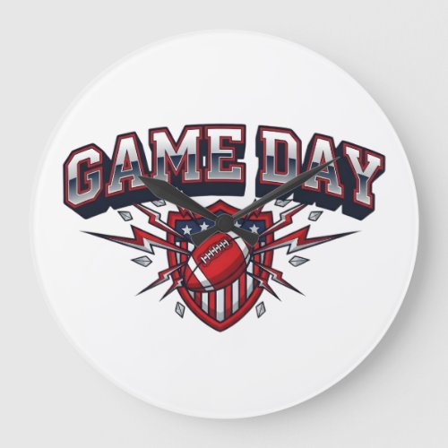 Retro Game Day Football Lightning Shield Patriotic Large Clock