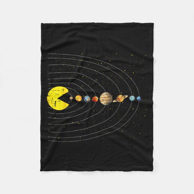 Retro Game Eating Planets Space Galaxy Gaming Boys Fleece Blanket (Front)