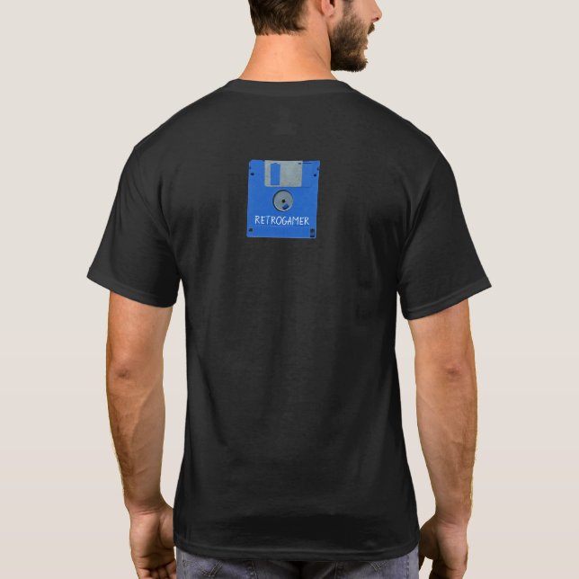 Retro Game Floppy Disk 3 Geek Man Black 2-sided T T-Shirt (Back)