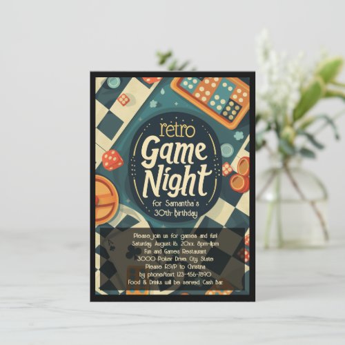 Retro Game Night Social or Birthday Party Invitation