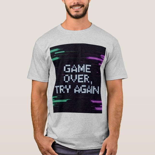 Retro Game Over T-Shirt – Blue Glitchy Gamer Dad  (Front)