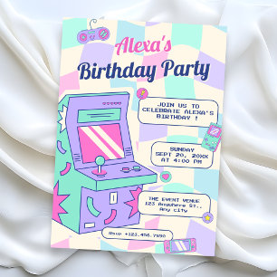 Retro game play birthday invitation