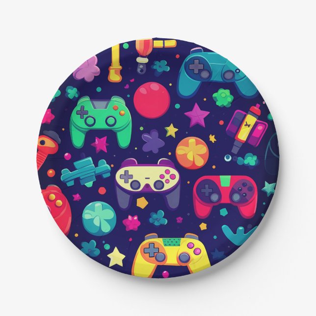 Retro Gamer Arcade Birthday Party Paper Plates (Front)