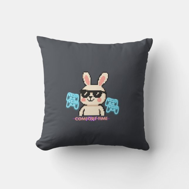Retro Gamer Bunny Throw Pillow (Front)
