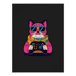 Retro Gamer Cat – 80s Vibes Neon Gaming Tee Poster