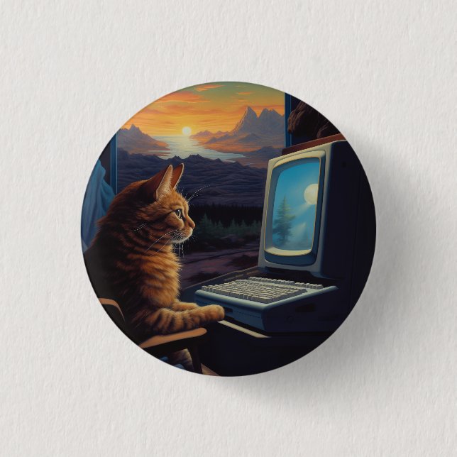 Retro Gamer Cat | 8-Bit Pixel Art Gaming Button (Front)