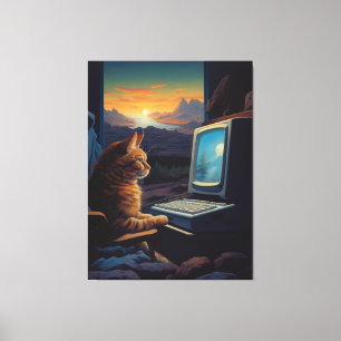 Retro Gamer Cat   8-Bit Pixel Art Gaming Canvas Print