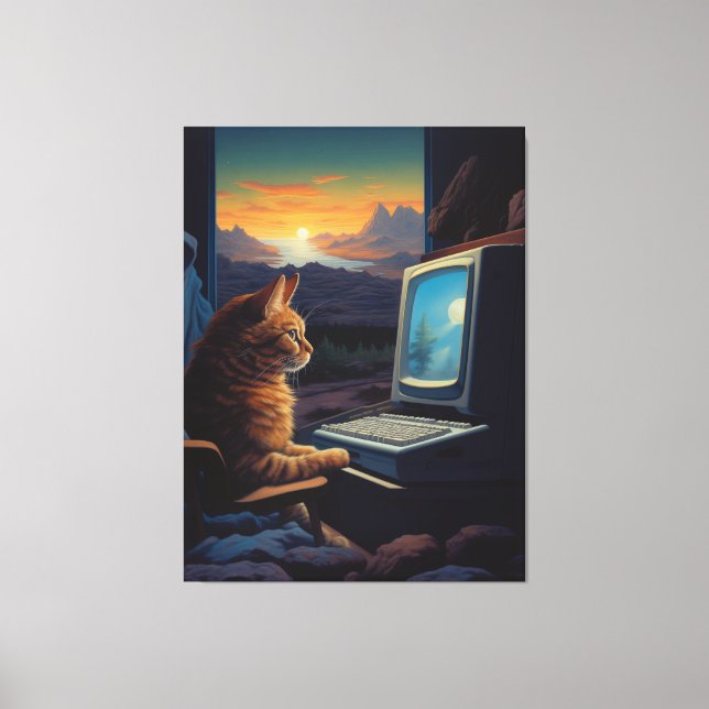 Retro Gamer Cat | 8-Bit Pixel Art Gaming Canvas Print (Front)