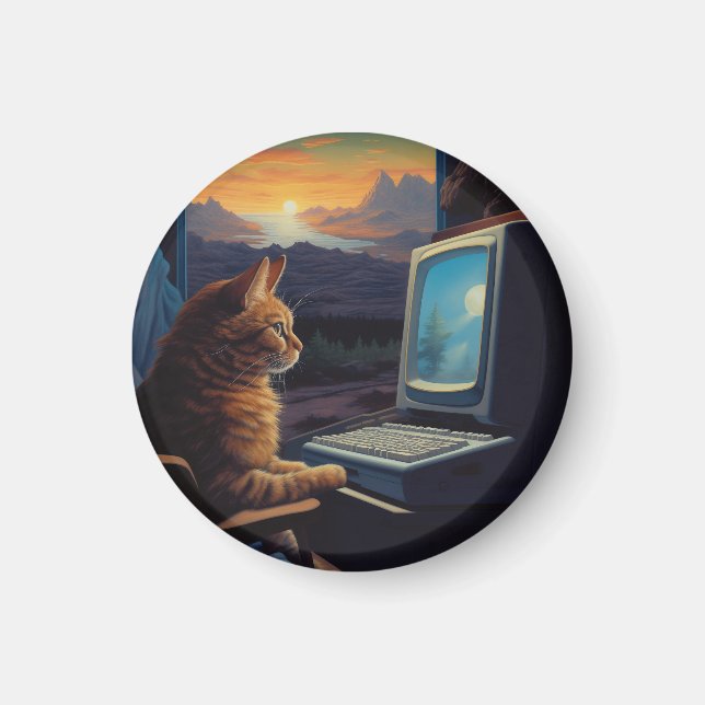 Retro Gamer Cat | 8-Bit Pixel Art Gaming Magnet (Front)