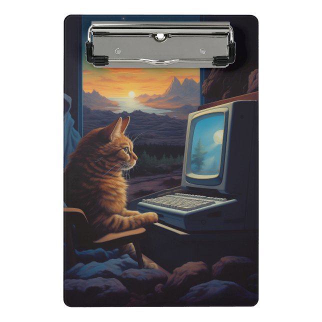 Retro Gamer Cat | 8-Bit Pixel Art Gaming Mini Clipboard (Front)