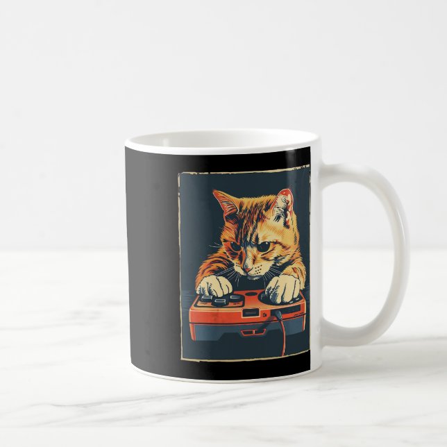 Retro Gamer Cat Having Fun Gaming Console For Game Coffee Mug (Right)
