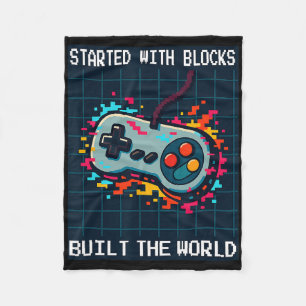 Retro Gamer Design For Men Started With Blocks Bui Fleece Blanket