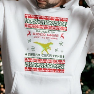 Retro Gamer Dinosaur Hoodie – Christmas Edition