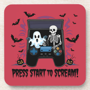 Retro Gamer Halloween - Skeleton Arcade Machine Beverage Coaster