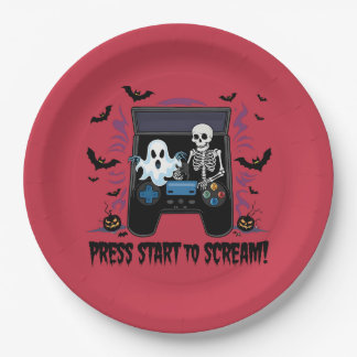 Retro Gamer Halloween - Skeleton Arcade Machine Paper Plates