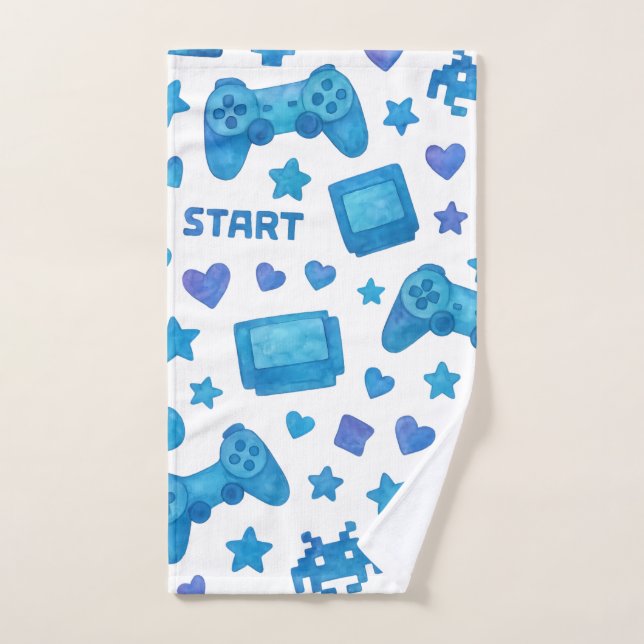 Retro Gamer Hand Towel – Blue Video Game  (Hand Towel)