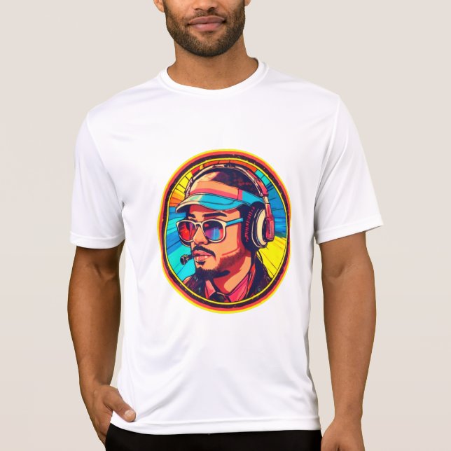 Retro Gamer Headset Neon Vibes T-Shirt (Front)