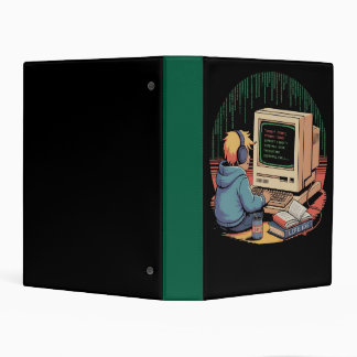 Retro Gamer Kid on Vintage Computer Pixel Art Mini Binder