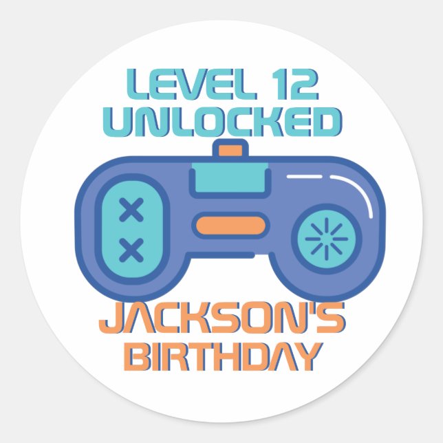 Retro Gamer Level Unlocked Video Game Boy Birthday Classic Round Sticker (Front)