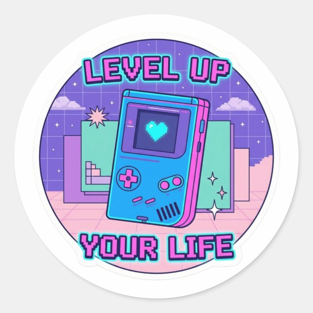 Retro Gamer Level Up Sticker - 8-Bit Pixel Art Des (Front)