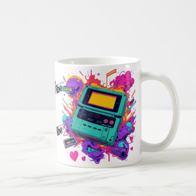 Retro Gamer Mug – 90s Neon Arcade Coffee Cup (Right)