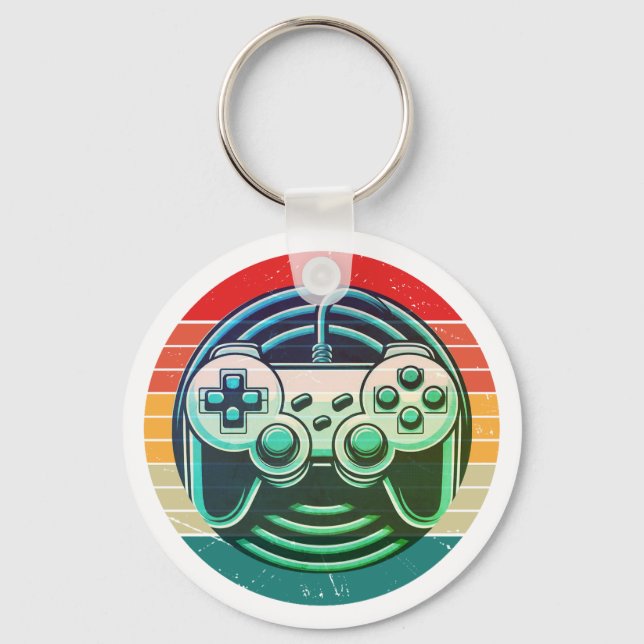 Retro Gamer Silhouette Arcade Style Keychain (Front)