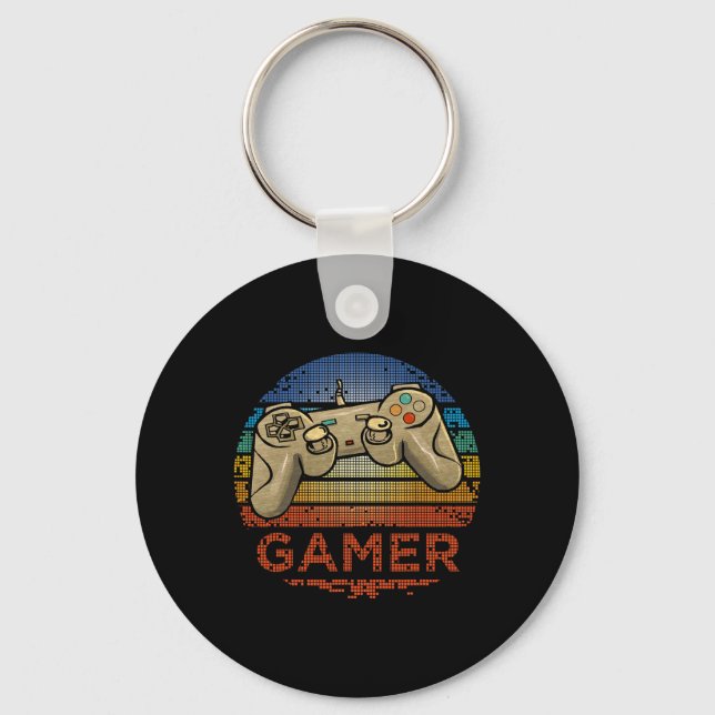 Retro Gamer Video Game Player Boys Girls Teen Kids Keychain (Front)