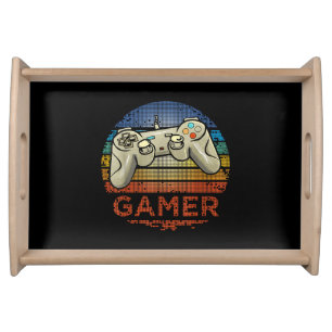 Retro Gamer Video Game Player Boys Girls Teen Kids Serving Tray