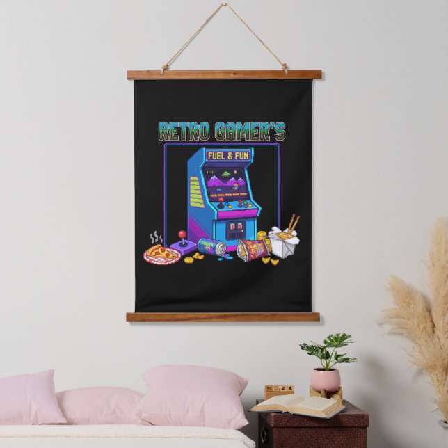  Retro Gamer's Fuel & Fun | 8-Bit Pixel Art Arcade Hanging Tapestry (Bedroom)