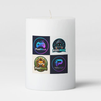 Retro Gaming Badges Pillar Candle | Gamer Home Dec