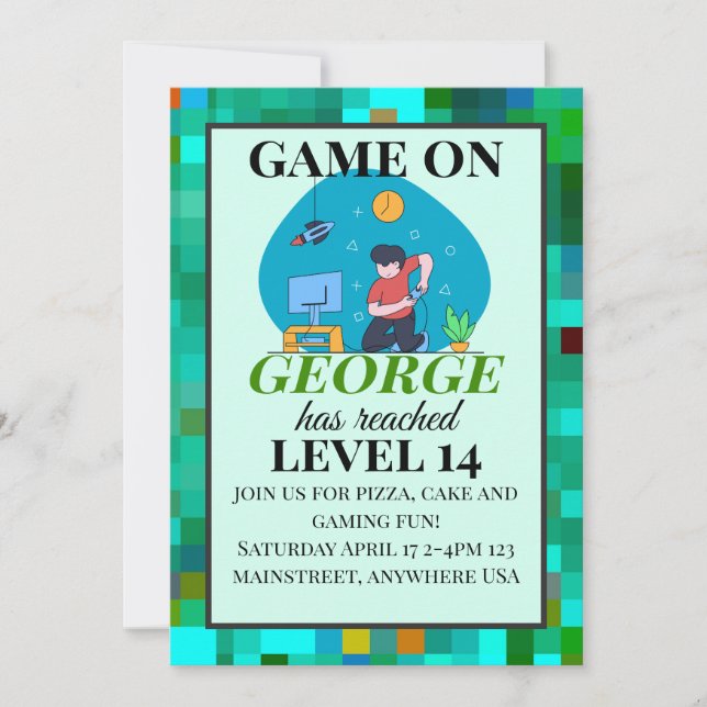 Retro Gaming Birthday Invitation Card (Front)