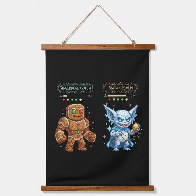 Retro Gaming Christmas | Pixel Art Gingerbread  Hanging Tapestry (Front)