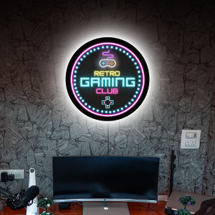 Retro Gaming Club Round Illuminated Sign