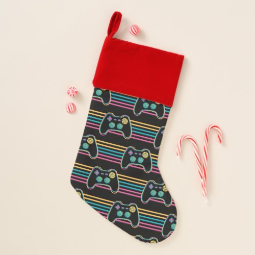 Retro Gaming Geek Gamer 80s neon colors Christmas Stocking