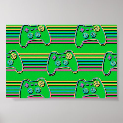 Retro Gaming Geek Gamer 80s neon colors Poster