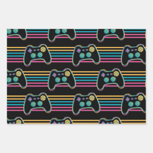 Retro Gaming Geek Gamer 80s neon colors Wrapping Paper Sheets