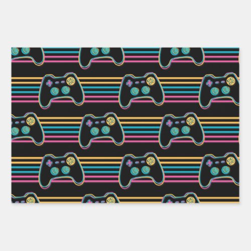 Retro Gaming Geek Gamer 80s neon colors Wrapping Paper Sheets