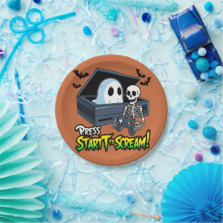 Retro Gaming Halloween - Skeleton Console Humor Paper Plates